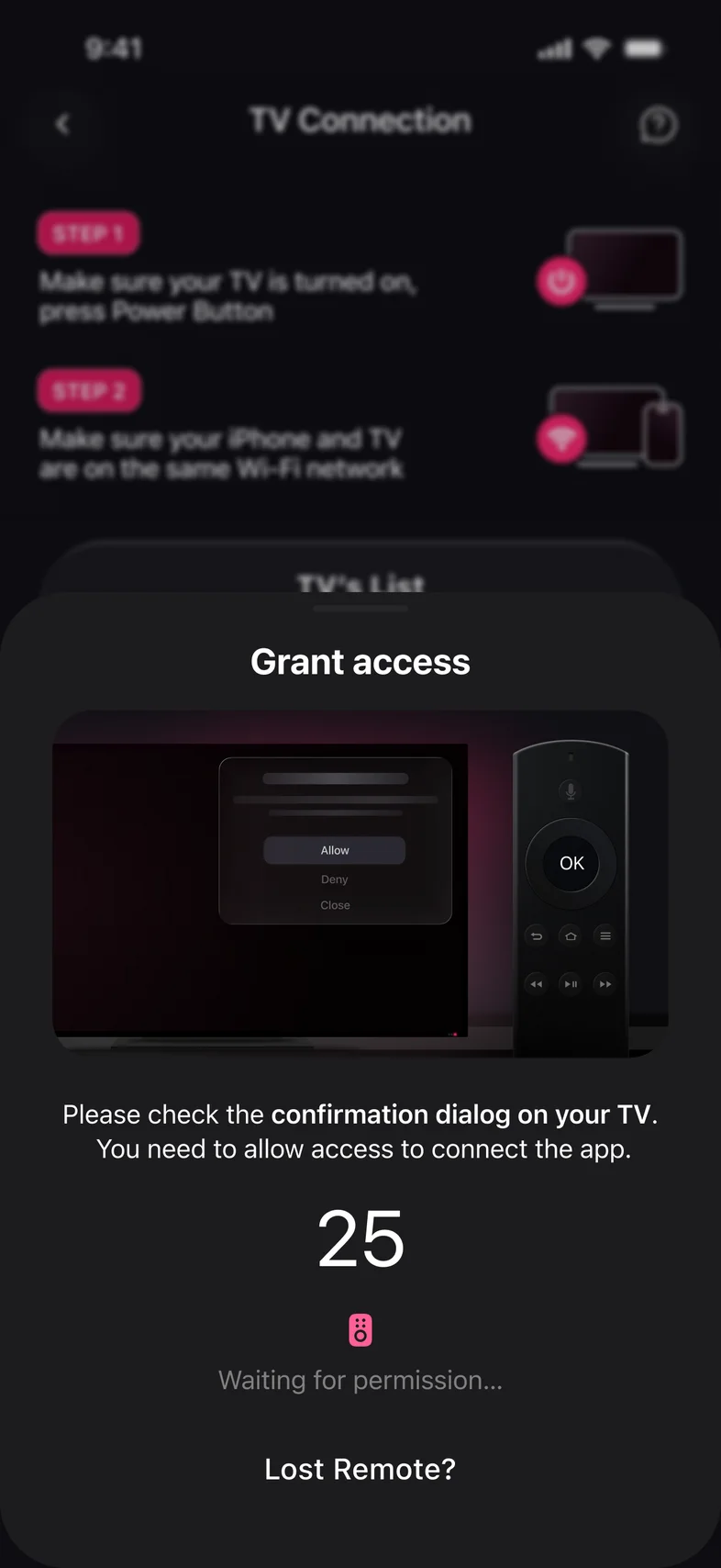 Kliky app: Grant access prompt with a countdown