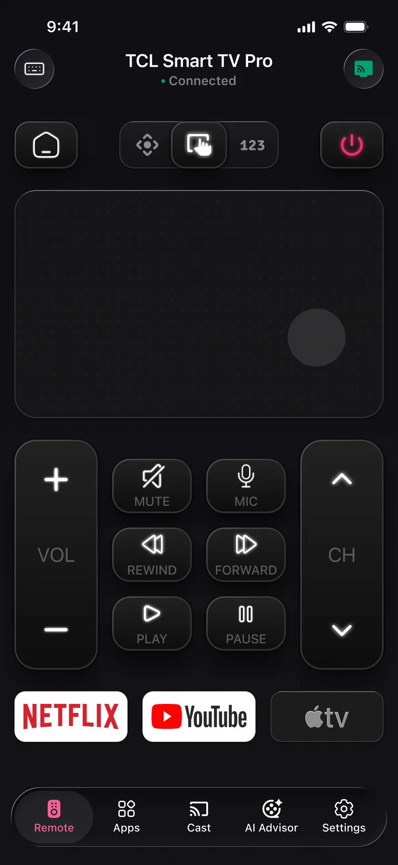 Kliky app: touchpad for moving around TV menus