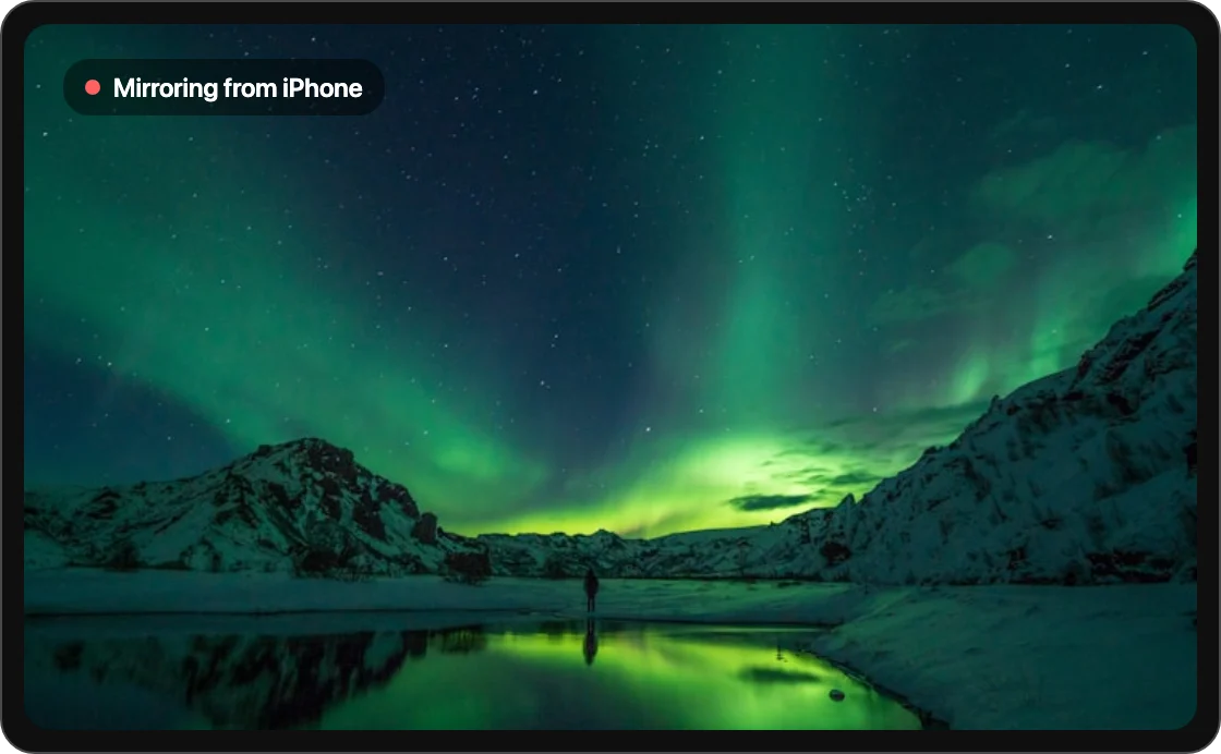 TV showing a phone screen being mirrored from an iPhone