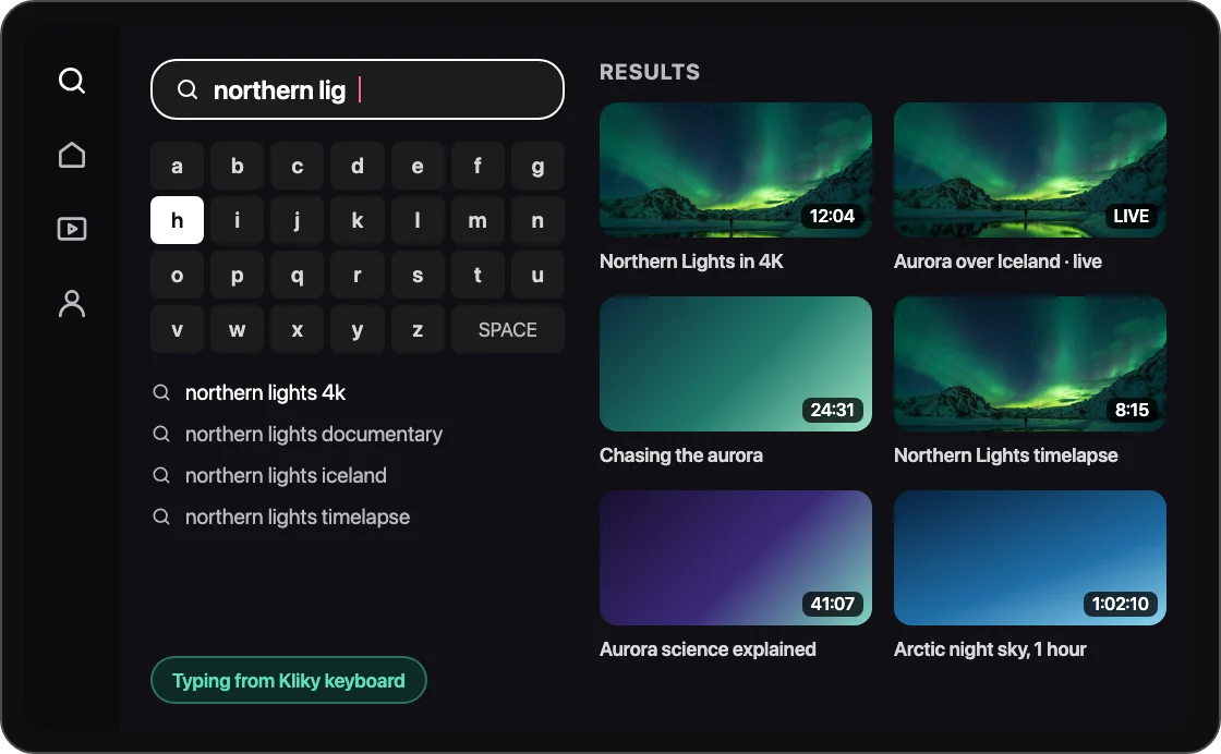TV screen controlled from the Kliky remote on a phone
